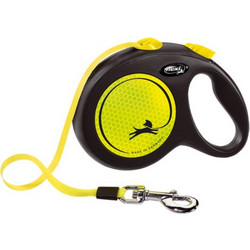 Flexi New Neon Πτυσσόμενο Λουρί Σκύλου έως 25kg 5m Μαύρο Κίτρινο