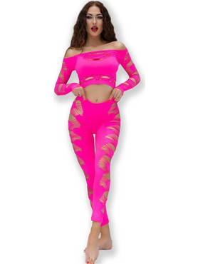 Chilirose Sexy Two Piece Set See Through Φούξια CR4632