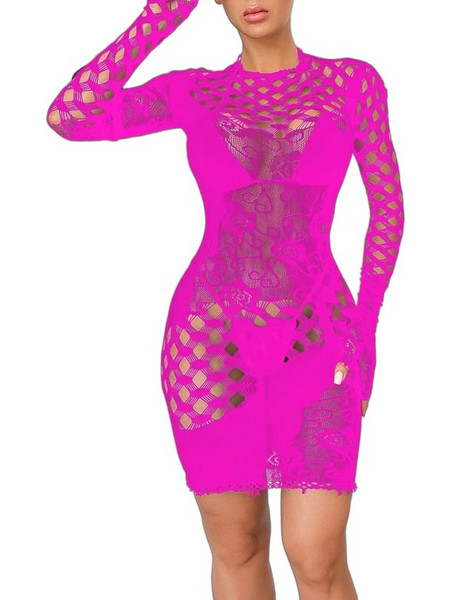 Kinksters Sexy Φόρεμα Διχτυωτό με Δαντέλα Φούξια 6928048062498