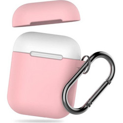 AHAstyle PT46 Θήκη Σιλικόνης με Γάντζο για Apple AirPods 1 Ροζ Λευκή