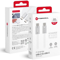 Forcell Braided Flat USB-C to USB-C 60W 1.2m White 5903396451089