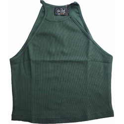 Paco & Co Γυναικείο Καλοκαιρινό Crop Top Ριπ Κυπαρισσί 2432801