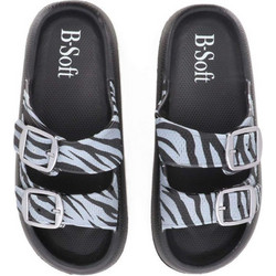 B-Soft Γυναικείες Παντόφλες Καλοκαιρινές Flatforms Αντιολισθητικές Μαύρες Λευκές 216-25003