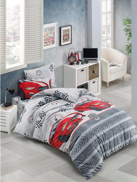 Mc Decor Σετ Παιδικό Κουβερλί Μονό Βαμβακερό με Μαξιλαροθήκη 160x240 Fast Car Γκρι