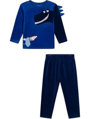 Dpam Pizza Amis Παιδική Πιτζάμα Βελουτέ Χειμωνιάτικη Royal Blue Navy Μπλε XEGOPYJDINO