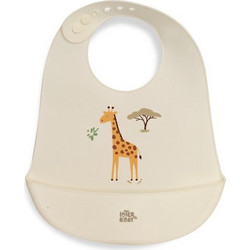 Interbaby Jirafa Savanna Αδιάβροχη Σαλιάρα Σιλικόνης με Κουμπί & Τσέπη 6m+ Μπεζ