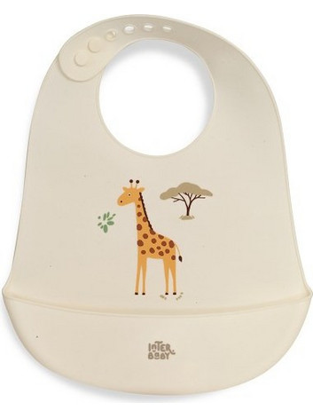 Interbaby Jirafa Savanna Αδιάβροχη Σαλιάρα Σιλικόνης με Κουμπί & Τσέπη 6m+ Μπεζ