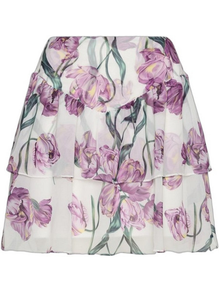 Ciel Concept Μίνι Φούστα Υφασμάτινη Ψηλόμεση Floral Λευκή Μωβ CIEL-SS2622537