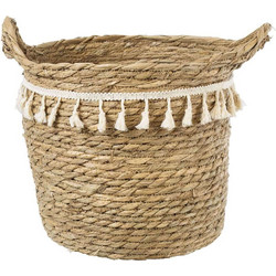 Globostar Santorini Κασπώ Καλάθι Δαπέδου Μπεζ Λευκό 31x29cm SANTORINI20286