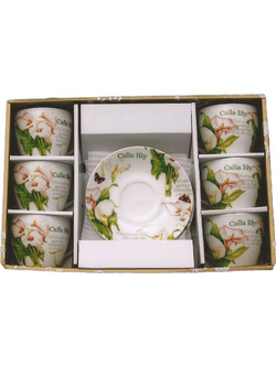 For Home Calla Lily Σετ Φλιτζάνια Ελληνικού Καφέ & Τσαγιού Πορσελάνης Πολύχρωμα 6τμχ GC-215-1