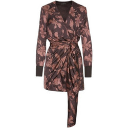 Lynne Mini Φόρεμα για Γάμο / Βάπτιση Floral Κρουαζέ Σατέν Σοκολατί 0156-0511015-70