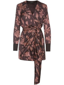 Lynne Mini Φόρεμα για Γάμο / Βάπτιση Floral Κρουαζέ Σατέν Σοκολατί 0156-0511015-70