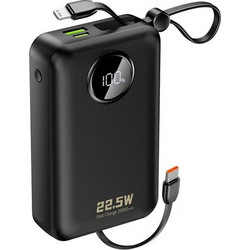 Dudao K14+ Power Bank 20000mAh 22.5W με Ενσωματωμένα Καλώδια USB-C & Lightning Quick Charge 3.0 & Power Delivery Black