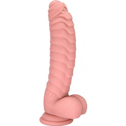 Mokko Toys Ribbed Dildo με Βεντούζα & Όρχεις 22.5cm Flesh