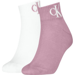 Calvin Klein Monogram Βαμβακερές Γυναικείες Κάλτσες Κοντές Λευκές Ροζ 2Pack 701228813-015