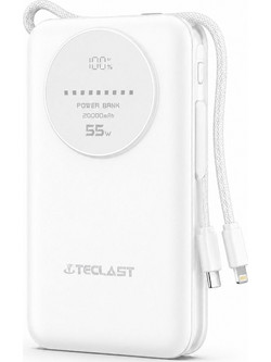 Teclast C20 Pro Power Bank 20000mAh 55W με Ενσωματωμένα Καλώδια USB-C & Lightning White