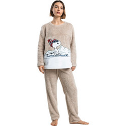 Admas Σετ Γυναικείες Πιτζάμες Χειμωνιάτικες Fleece Μπεζ 64992