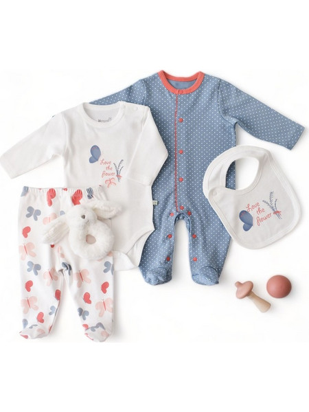 BiBaby Flowers Spring Βρεφικό Σετ Φόρμας για Κορίτσι Χειμωνιάτικο Μπεζ Μπλε 62274