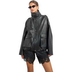 Topshop Γυναικείο Μπουφάν Δερματίνη Μακρύ Μαύρο 31001551