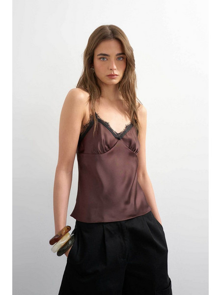 Topshop Naomi Γυναικείο Χειμερινό Lingerie Top Σατέν Σοκολατί 31001725