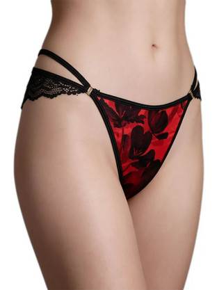Milena By Paris Γυναικείο Sexy String με Δαντέλα Μαύρο Κόκκινο 8569