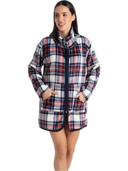 Rachel Γυναικεία Ρόμπα Χειμωνιάτικη Fleece Μαύρη Κόκκινη 13760