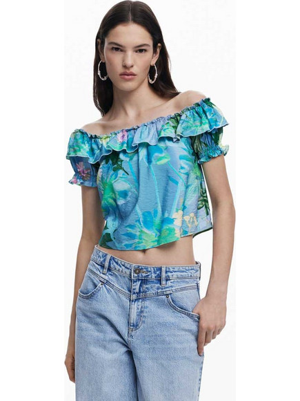 Desigual Γυναικείο Καλοκαιρινό Crop Top Γαλάζιο 25SWBW14-4001