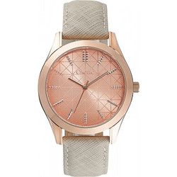 Oxette Rose Gold Γυναικείο Ρολόι με Μπεζ Δερμάτινο Λουράκι 11X65-00107
