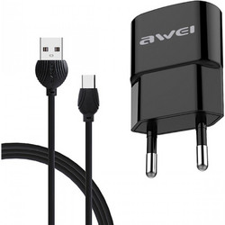 Awei C-13T Φορτιστής με Καλώδιο USB-C με Θύρα USB-A Black