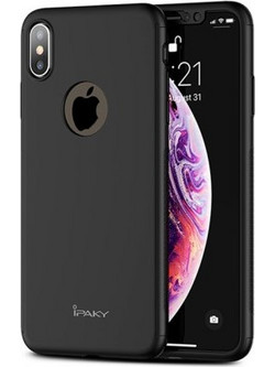 IPAKY 360 μοιρών Σκληρή Θήκη Ματ με Βελούδινη Υφή Πρόσοψης και Πλάτης με Μεμβράνη Προστασίας Οθόνης για iPhone XS Max - Μαύρο