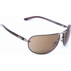 Loewe SLW178 568/75 Ανδρικά Γυαλιά Ηλίου Μάσκα Κοκάλινα Μαύρα με Καφέ Polarized Φακό
