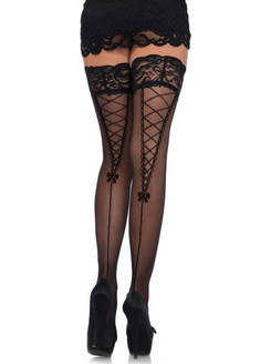 Sheer Stay up Stockings With a Lace Top, Black, O/S