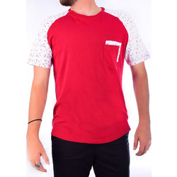 TRESOR T-SHIRT ΜΕ ΛΑΙΜΟΚΟΨΗ ΚΟΚΚΙΝΟ ΜΕ ΣΧΕΔΙΟ MICROPRINT ΣΤΑ ΜΑΝΙΚΙΑ ΚΑΙ ΤΣΕΠΗ SLIM FIT