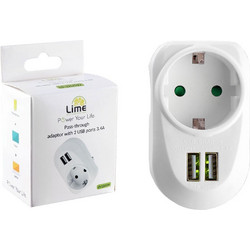 LIME ΑΝΤΑΠΤΟΡΑΣ ΣΟΥΚΟ LS-12USW 16A ΜΕ 2 USB ΘΥΡΕΣ 3.4A ΜΕ ΠΑΙΔΙΚΗ ΠΡΟΣΤΑΣΙΑ/ΓΕΙΩΣΗ ΚΑΙ ΥΠΕΡΤΑΣΗΣ ΣΤΙΣ 2 ΘΥΡΕΣ USB ΑΣΠΡΟ LIME SUCCESSORIES