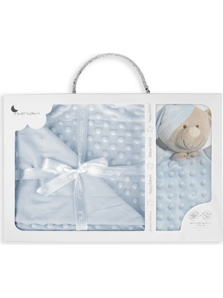 Interbaby Bear Κουβέρτα Αγκαλιάς Βελουτέ + Πανάκι Παρηγοριάς 80x110 Γαλάζια