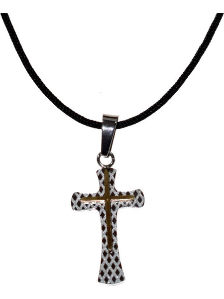 Κολιέ σταυρός από ατσάλι (stainless steel) σε ασημί και χρυσό χρώμα με δερματάκι BZ-NK-00208