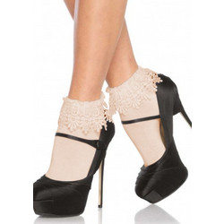 Leg Avenue Acrylic Anklet Socks With Venice Lace Top Γυναικείες Κάλτσες Beige