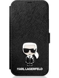 Karl Lagerfeld Saffiano Ikonik Metal Back Cover Black (iPhone 12 / 12 Pro)