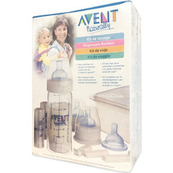 Philips Avent Naturally Disposable Bottle Travel Kit Σετ Πλαστικό Μπιμπερό με Θηλή Σιλικόνης κατά των Κολικών 0-6m