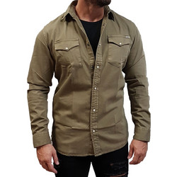 Jack & Jones Ανδρικό Πουκάμισο Τζιν Μακρυμάνικο Slim Fit Χακί 12138115