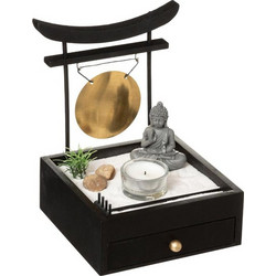 Επιτραπέζιο Διακοσμητικό Zen Garden με κερί και συρτάρι, 15x15x21 cm - Aria Trade