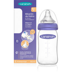 Lansinoh Natural Wave Γυάλινο Μπιμπερό με Θηλή Σιλικόνης 0-6m 160ml