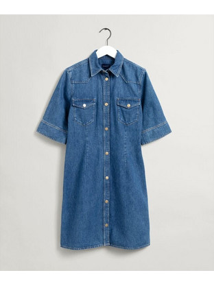 Gant Mini Καλοκαιρινό Καθημερινό Φόρεμα Σεμιζιέ Τζιν Μπλε 4503183-969
