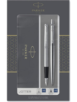 Parker Jotter Cr Duo Stainless Steel (FP-BΡ) Σετ Στυλό Διαρκείας 2τμχ 1171.9022.08