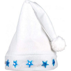 boland Santa Stars Christmas Χριστουγεννιάτικο Καπέλο, Λευκό, Για Άνδρες Και Γυναίκες Με Μπλε Αστέρια 313439