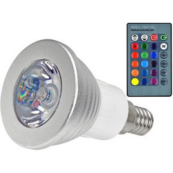RGB Led Λάμπα E27 3Watt 140lm με Τηλεχειριστήριο και Εναλλαγή 16 Χρωμάτων