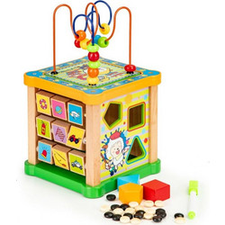 Ecotoys Eκπαιδευτικός Ξύλινος Παιδικός Κύβος με Πίνακα 15.5x15.5x27 cm, HM015473 - Ecotoys