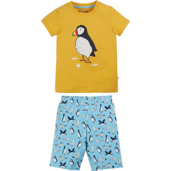 Frugi Bumblee Puffin Παιδική Πιτζάμα Βαμβακερή Καλοκαιρινή Κίτρινη Γαλάζια PJS209BPU
