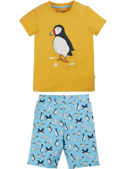 Frugi Bumblee Puffin Παιδική Πιτζάμα Βαμβακερή Καλοκαιρινή Κίτρινη Γαλάζια PJS209BPU