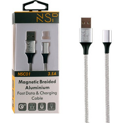 NSP Usb ΦΟΡΤΙΣΗΣ-Data Magnetic Braided NSC01 3.5A Qc 2.0 1m SILVER